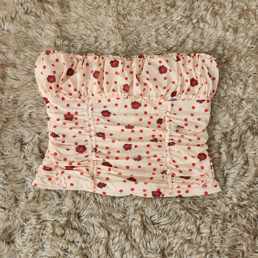 Scottie Printed‎ Tube Top Ivory Tea Combo Red And White - Picture 2 of 10